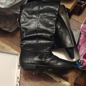 CL by Laundry Black Heeled Boots with Polished Finish